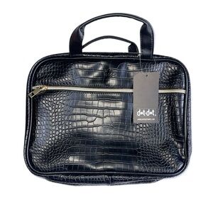 Dot & Dot Black Vegan Leather Travel Toiletry & Makeup Organizer Bag NWT
